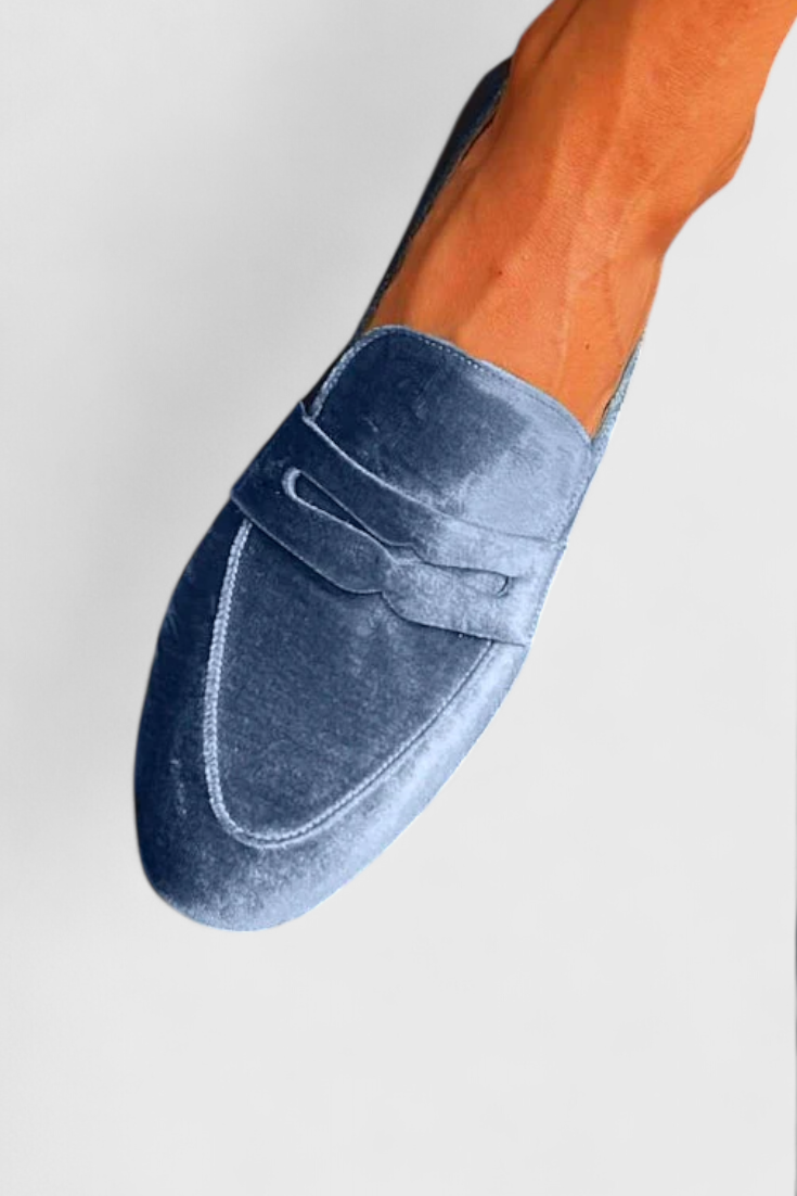 Momount Damen Samt-Loafer – Penny-Riemen Slip-On Runde Zehe Weich Soft