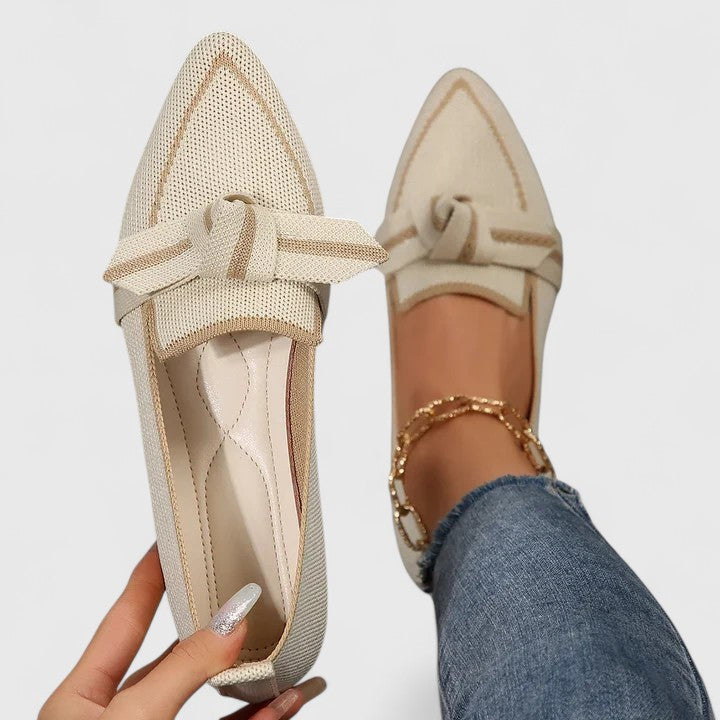 Momount Damen Mules mit Spitzer Zehe – Strick-Netz Knoten-Akzent Flach Slip-On Geschlossene Spitze