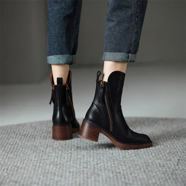 Celeste | Western Leather Block Heel Ankle Boots