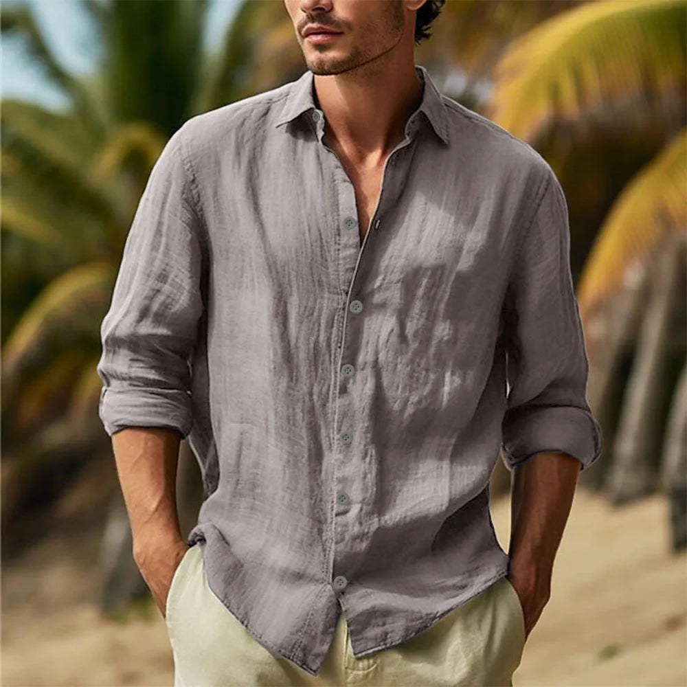 Momount Men Linen Shirt – Long Sleeve Button Up Relaxed Fit Beach
