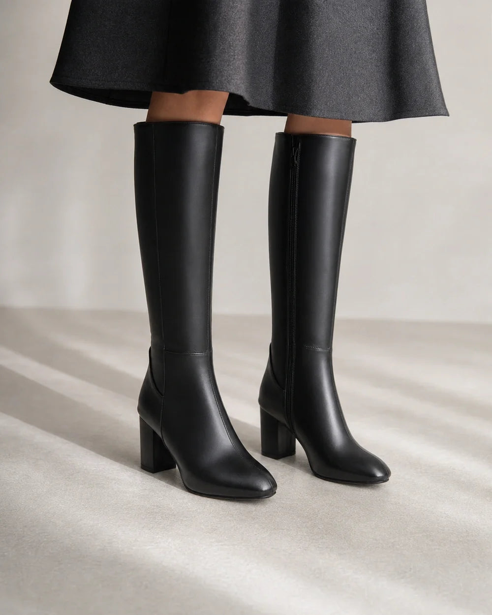 Momount Women Classic Zip Knee-High Block-Heel Boots – Black hero