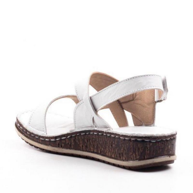 Momount ženske sandale na punu petu – smeđa koža, otvoreni vrh, slingback, ljetne