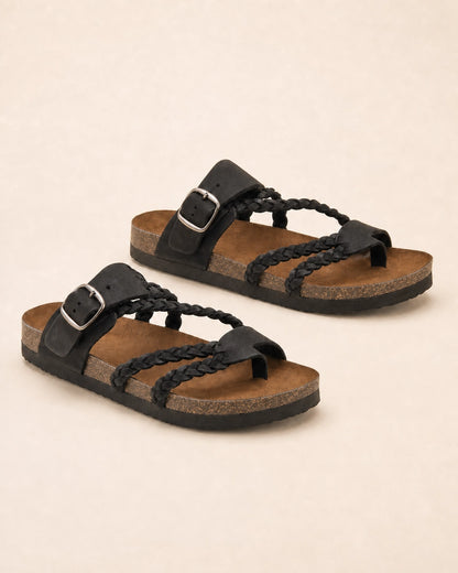 Flache Damensandalen mit Flechtriemen und Schnalle — image 2