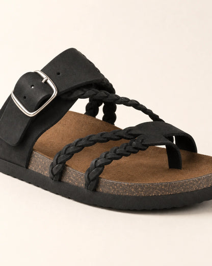 Flache Damensandalen mit Flechtriemen und Schnalle — image 5
