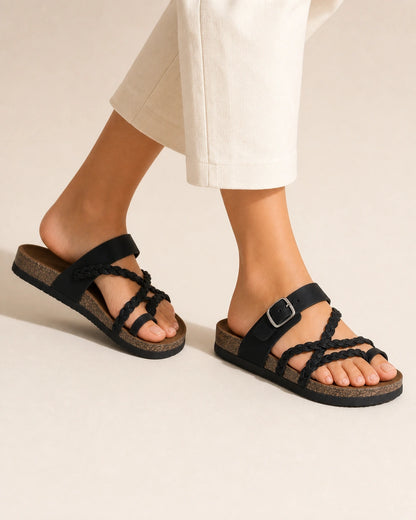 Flache Damensandalen mit Flechtriemen und Schnalle — image 6