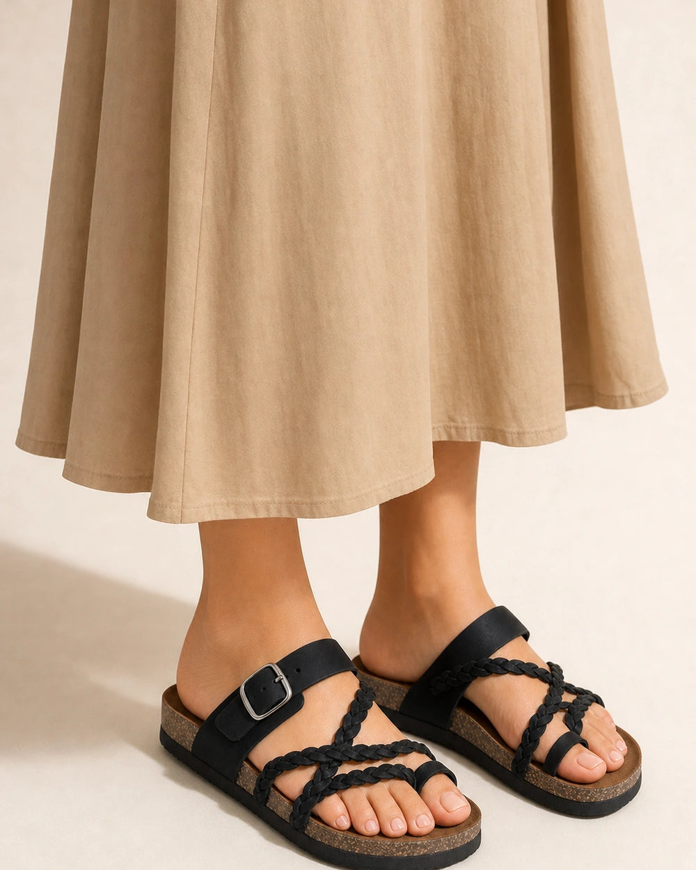 Flache Damensandalen mit Flechtriemen und Schnalle — image 7