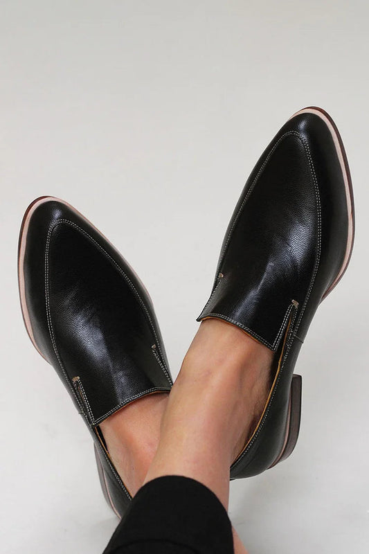 Cordelia | Black Leather Pointed Toe Professional Loafers