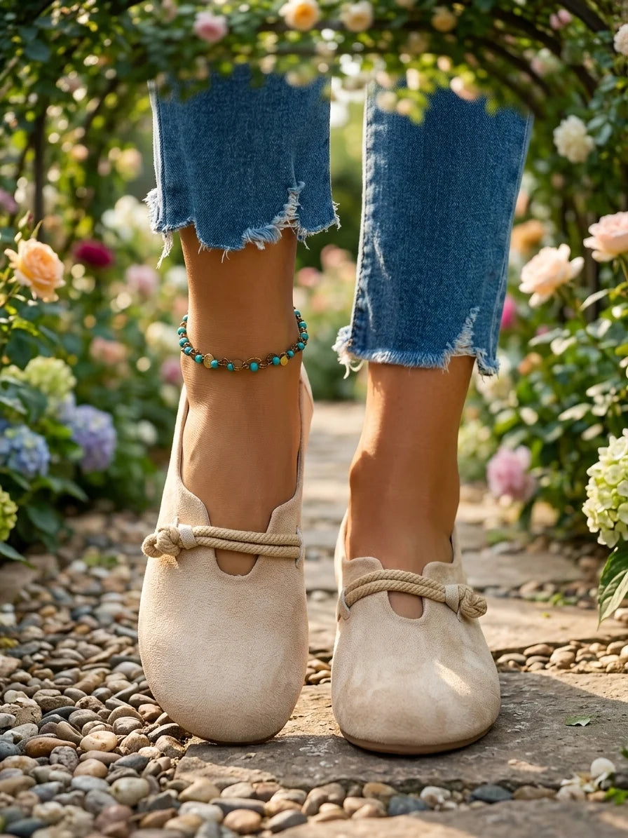 Women's Loafers – Round Toe Rope Detail Slip-On - Beige - lifestyle_garden