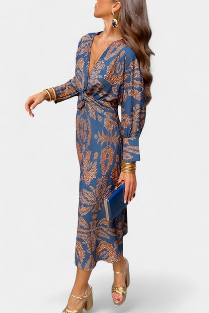 Momount ženska bodycon midi haljina – dugi rukavi, uvijeni detalj, elegantna