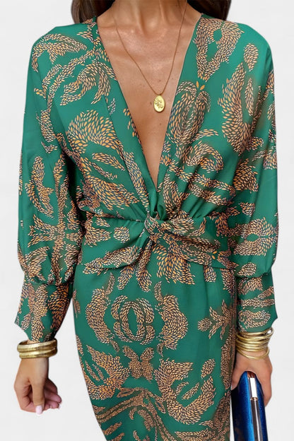 Momount ženska bodycon midi haljina – dugi rukavi, uvijeni detalj, elegantna