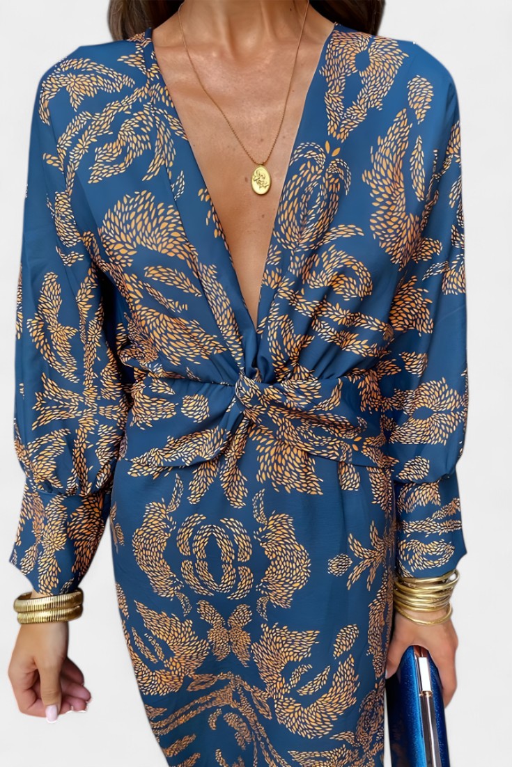 Momount ženska bodycon midi haljina – dugi rukavi, uvijeni detalj, elegantna