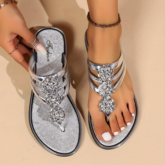 Castaliana | Silver Crystal Rhinestone Flat Sandals