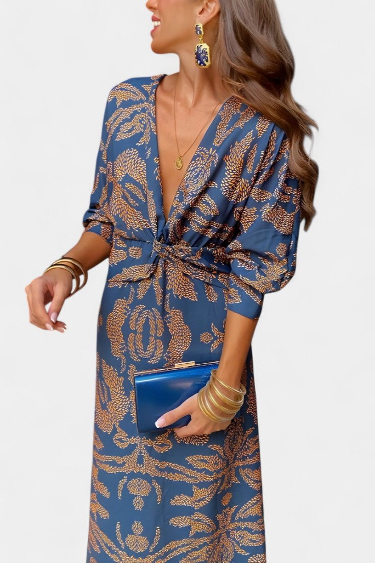 Momount ženska bodycon midi haljina – dugi rukavi, uvijeni detalj, elegantna