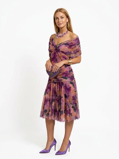 Andrea Wrap Dress | Feminine Drape, Elegant Movement - Floral - 3/4