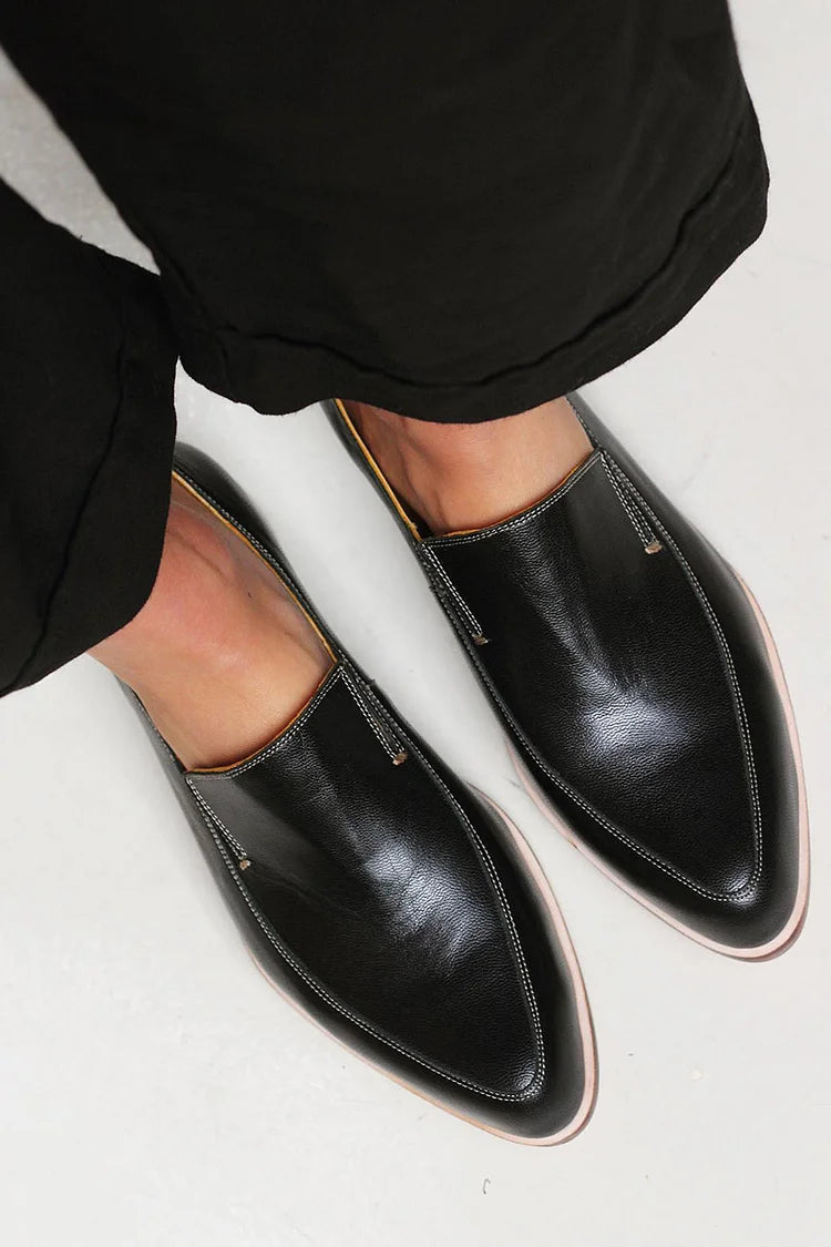 Cordelia | Black Leather Pointed Toe Professional Loafers
