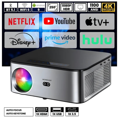 Intelligenter Full HD-Projektor – 1100 ANSI Lumen, Android 9.0, Autofokus, Wi-Fi 5G, Bluetooth 5.1 