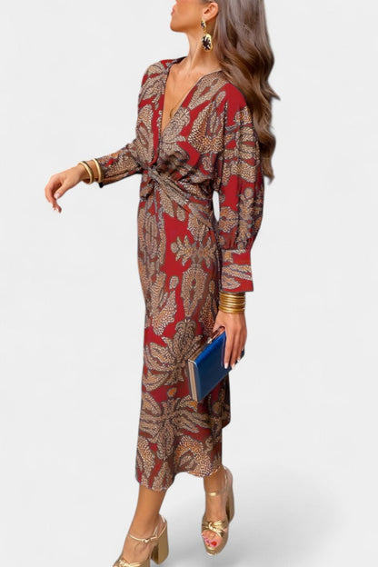 Momount ženska bodycon midi haljina – dugi rukavi, uvijeni detalj, elegantna