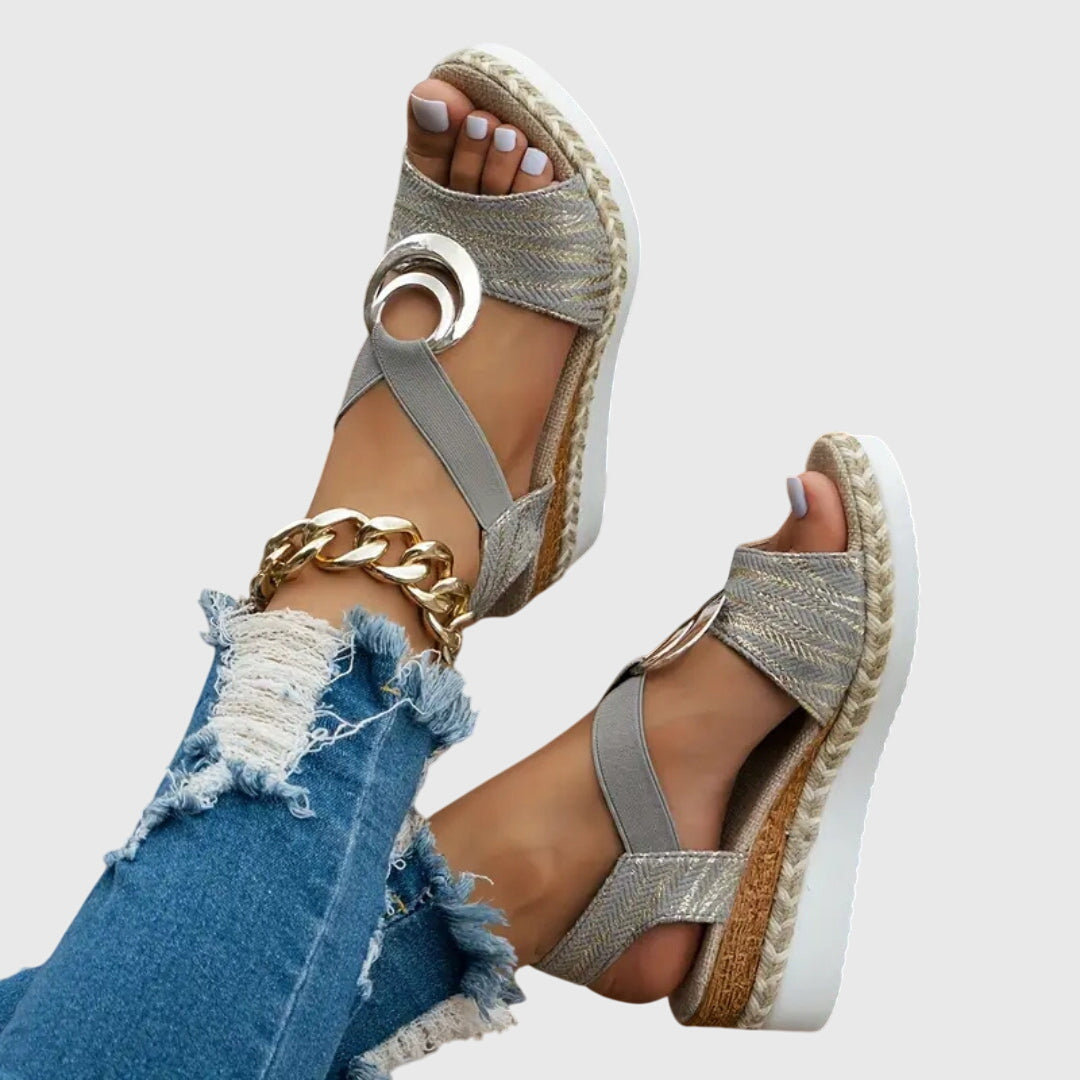 Momount ženske espadrile wedge sandale – puder ružičasta, metalik remen oko gležnja