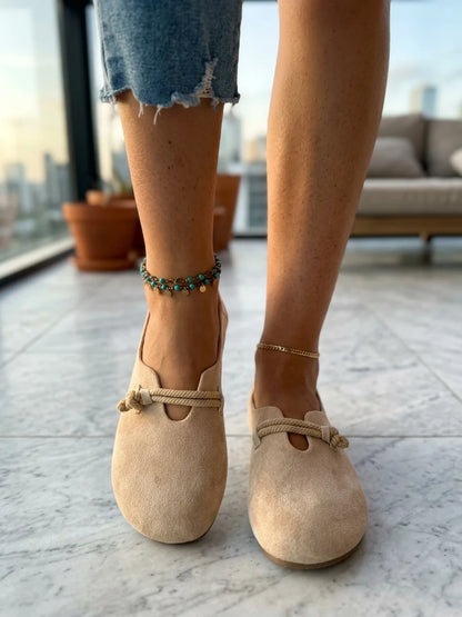 Women's Loafers – Round Toe Rope Detail Slip-On - Beige - lifestyle_indoor