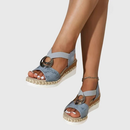 Momount ženske espadrile wedge sandale – puder ružičasta, metalik remen oko gležnja