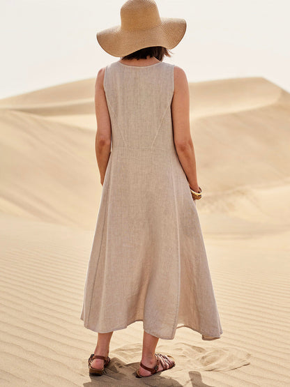 Melisande | Linen Scoop Neck Maxi Dress