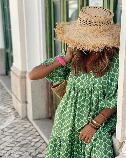 Bellanova | Boho Printed V Neck Tiered Summer Maxi Dress