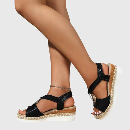 Momount ženske espadrile wedge sandale – puder ružičasta, metalik remen oko gležnja