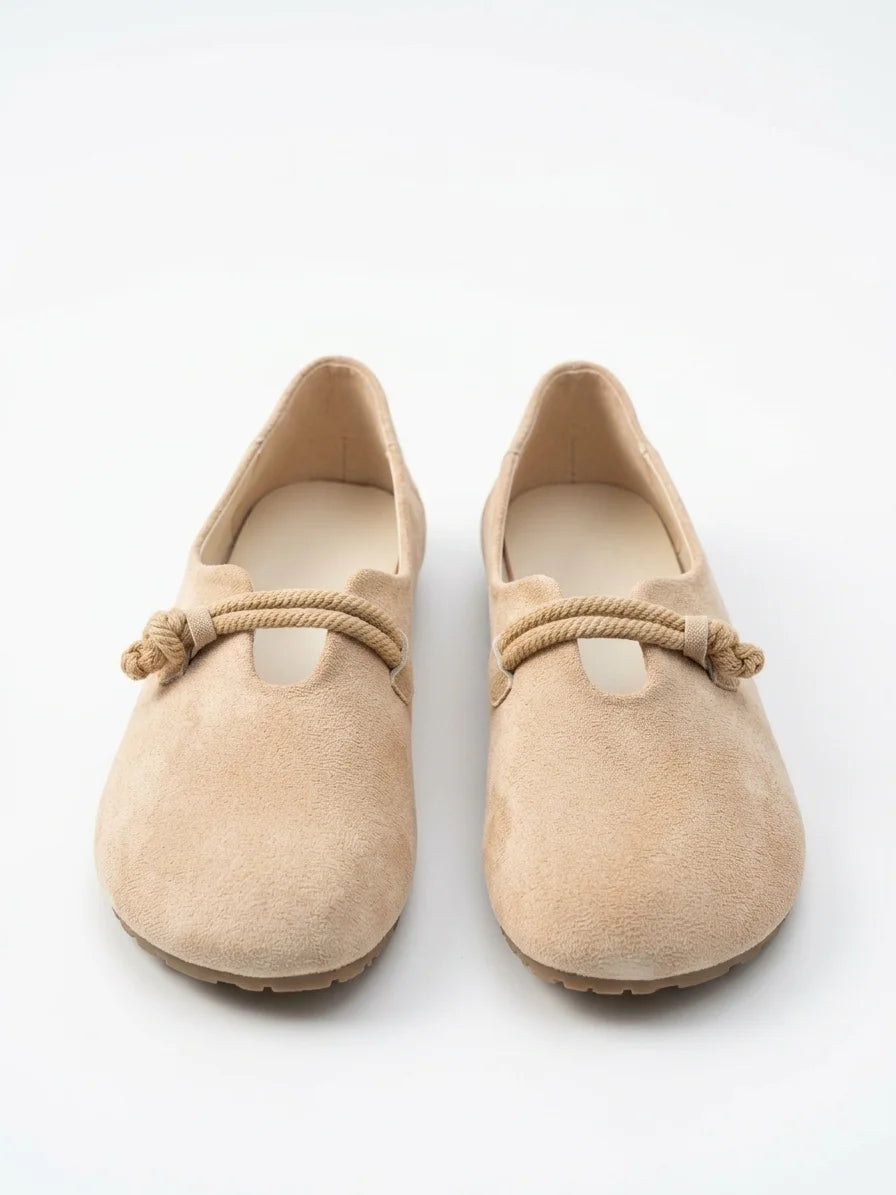 Women's Loafers – Round Toe Rope Detail Slip-On - Beige - front