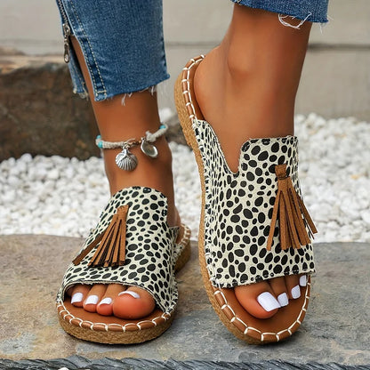 Momount Sandálias Rasas de Mulher Conforto Slip-On Casual de Verão Apoio Almofadado Leve Bico Aberto Boho com Borlas