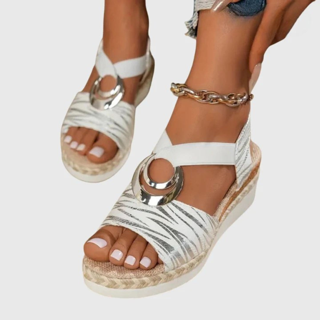 Momount ženske espadrile wedge sandale – puder ružičasta, metalik remen oko gležnja