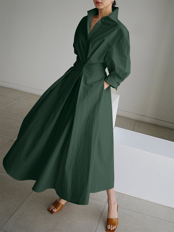 Evangelia | Elegant Cotton Button Down Midi Dress