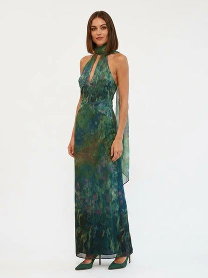 Evangelista | Floral Chiffon Halter Maxi Dress - main - 3/4