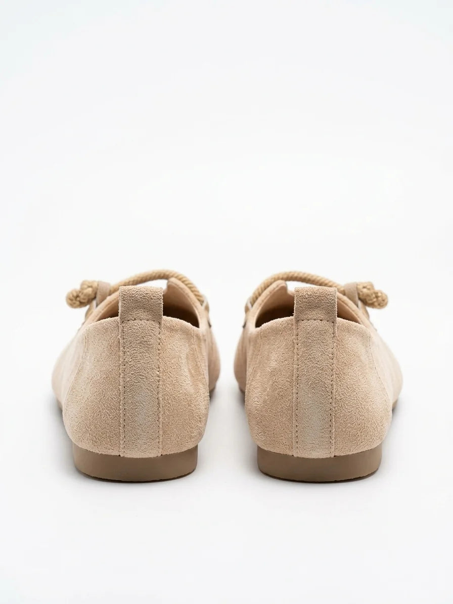 Women's Loafers – Round Toe Rope Detail Slip-On - Beige - back