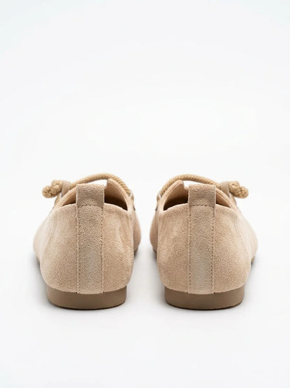 Women's Loafers – Round Toe Rope Detail Slip-On - Beige - back