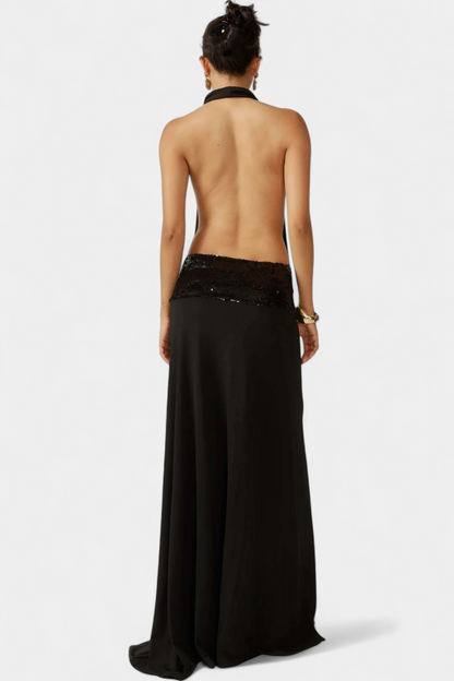 Momount Women’s Summer Maxi Dress – Sleeveless Halter Neck Draped Elegant Party Dress