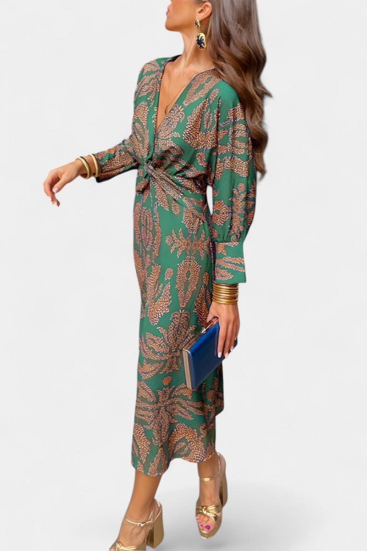 Momount ženska bodycon midi haljina – dugi rukavi, uvijeni detalj, elegantna