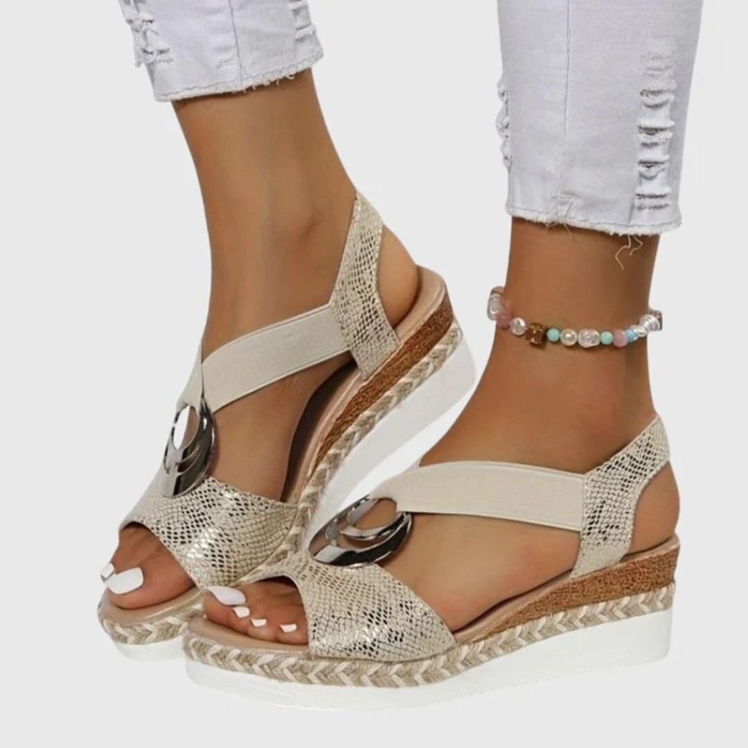 Momount ženske espadrile wedge sandale – puder ružičasta, metalik remen oko gležnja