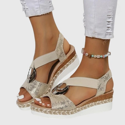 Momount ženske espadrile wedge sandale – puder ružičasta, metalik remen oko gležnja