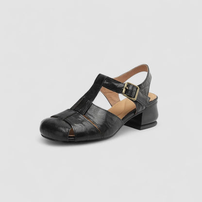 Arabella | Vintage Buckle Leather Block Heel Sandals