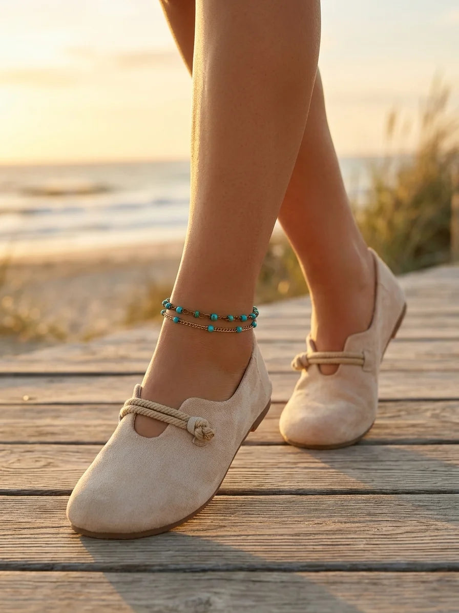 Women's Loafers – Round Toe Rope Detail Slip-On - Beige - lifestyle_beach