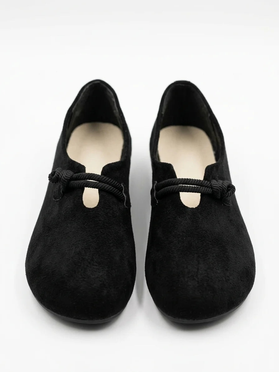 Women's Loafers – Round Toe Rope Detail Slip-On - Black - front