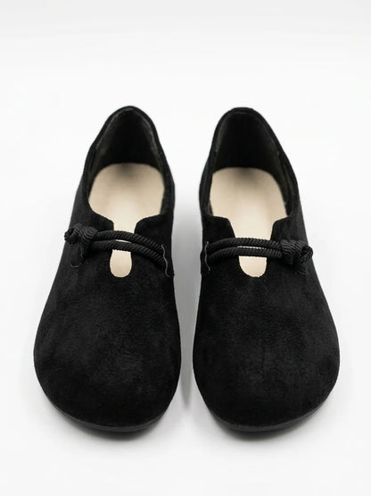 Women's Loafers – Round Toe Rope Detail Slip-On - Black - front