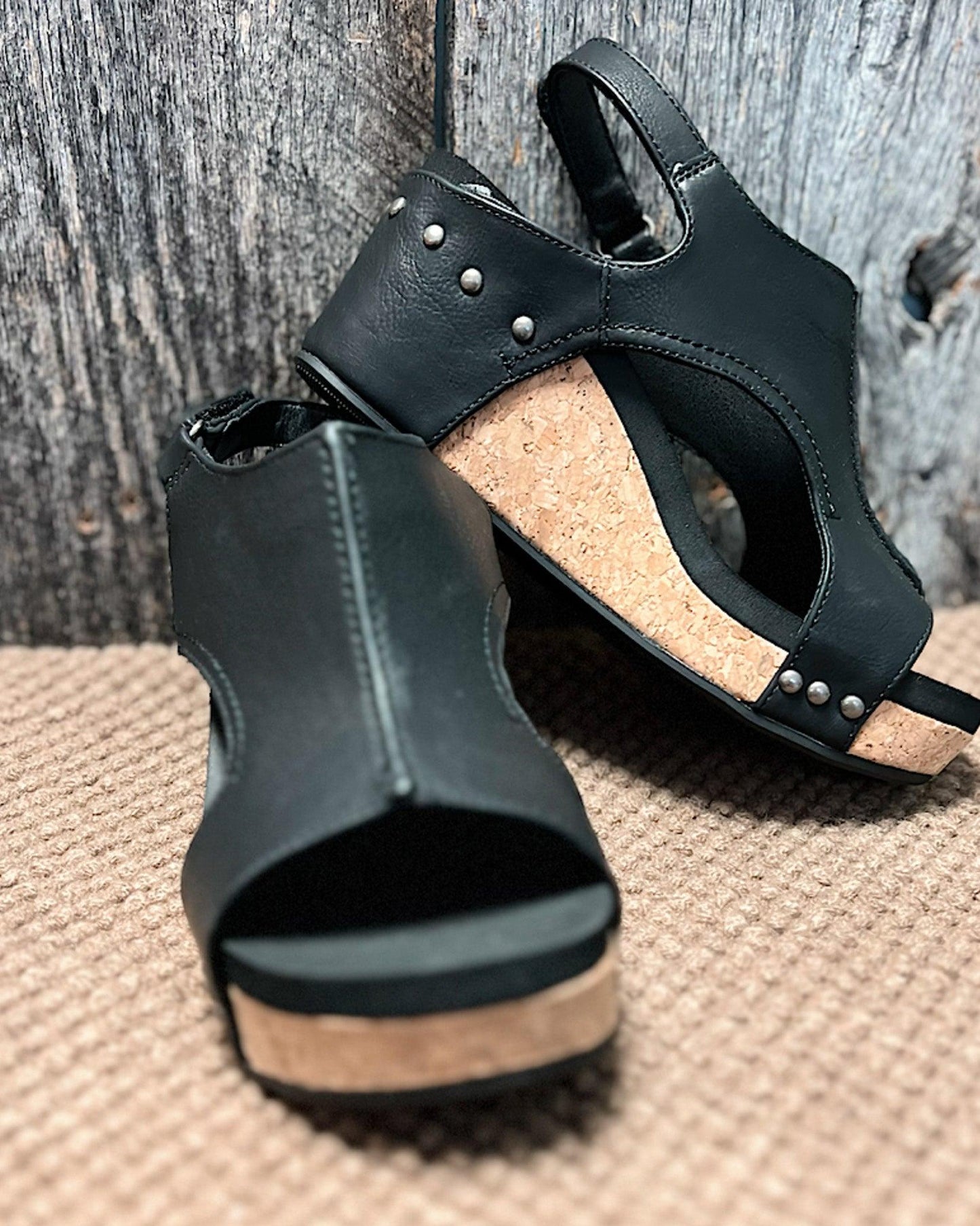 Momount Women Wedge Sandals – Distressed Leather Cork Platform Slingback