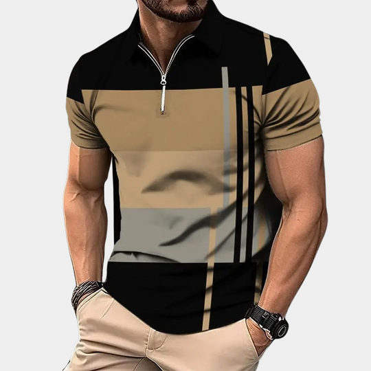 Momount Men Color Block Polo Shirt – Horizontal Stripes Short Sleeve Casual