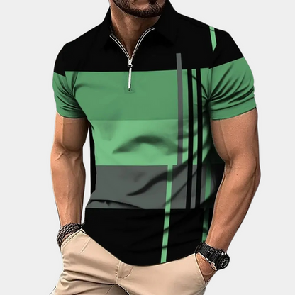 Momount Men Color Block Polo Shirt – Horizontal Stripes Short Sleeve Casual
