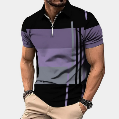 Momount Men Color Block Polo Shirt – Horizontal Stripes Short Sleeve Casual