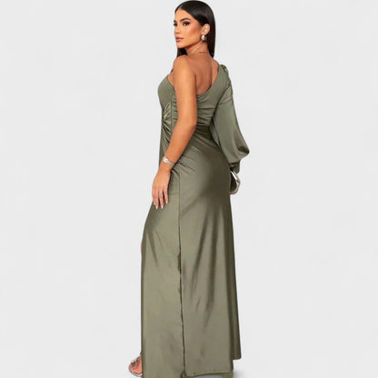 Momount ženska obleka za zabave – eno rame, visok razporek, maxi, elegantna