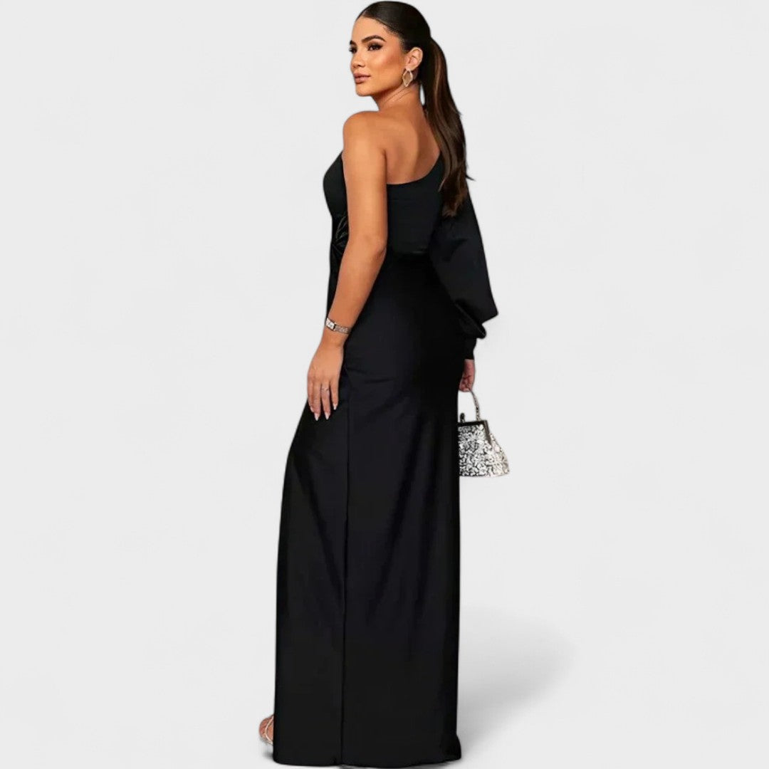 Momount ženska obleka za zabave – eno rame, visok razporek, maxi, elegantna