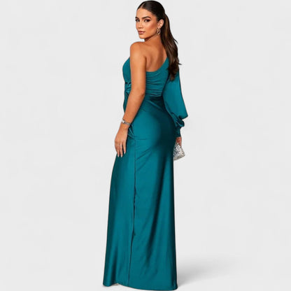 Momount ženska obleka za zabave – eno rame, visok razporek, maxi, elegantna