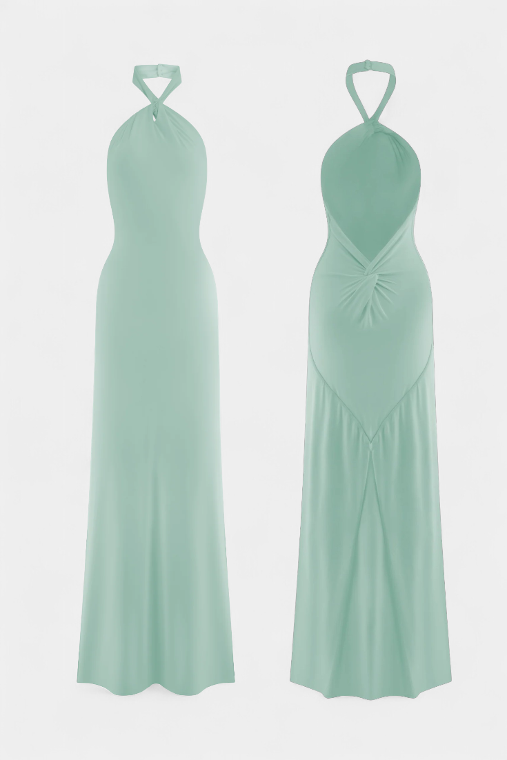 Momount ženska bodycon maxi haljina – halter izrez, bez rukava, elegantna večernja haljina